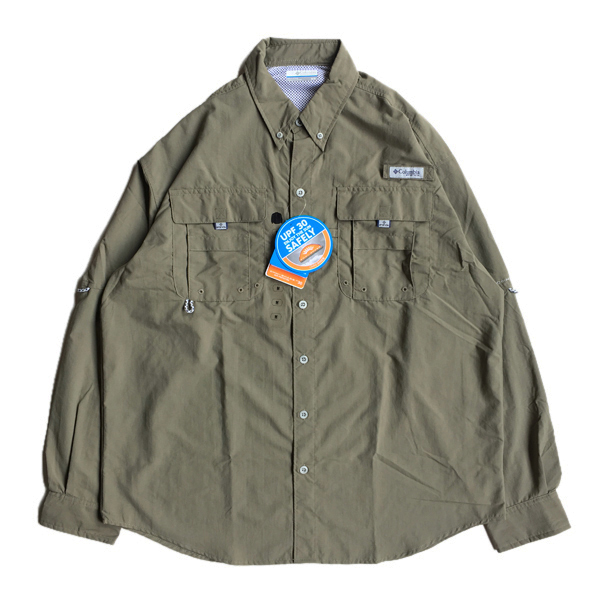 今日セール Columbia PFG Mens Vented Fishing Shirt Button Up Long Sleeve Green Size  L Large 海外 即決 海外商品購入代行